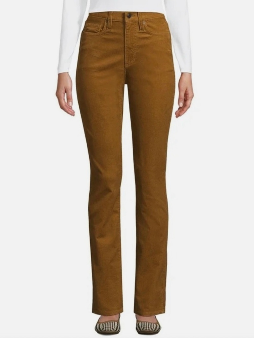 Lands End Caramel Brown Corduroy Womens Sz 8 Petite Mid Rise Slim Fit Pant 30x26